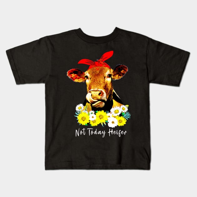 Not today Heifer - cute cow floral Kids T-Shirt by CMDesign